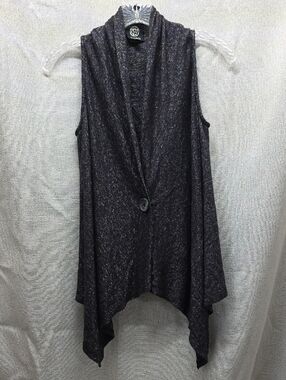 Button Front Vest, Bobeau, Sleeveless, Draped, Heather Charcoal, Sm, Raglan Hem